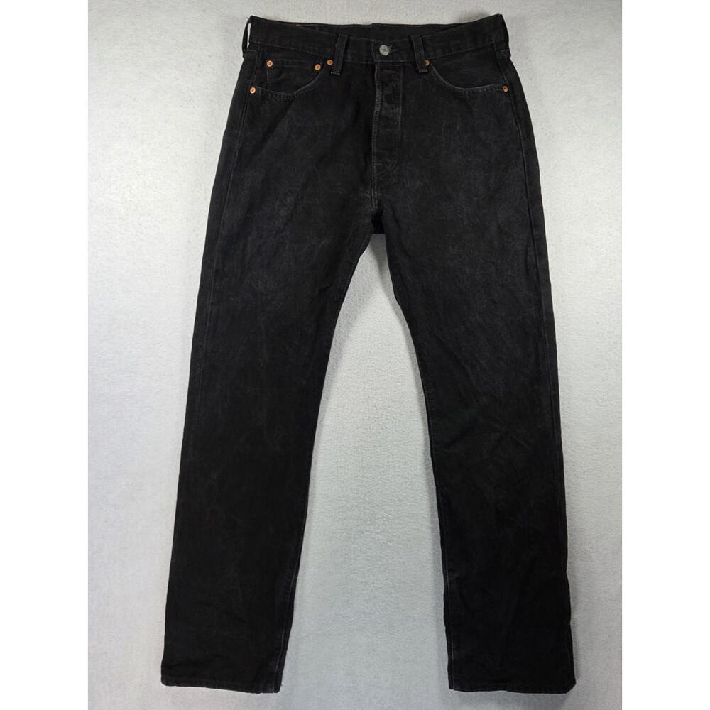 Levis 501 Jeans Mens 34 x 34 Black Button Fly Denim Pants Straight Classic
